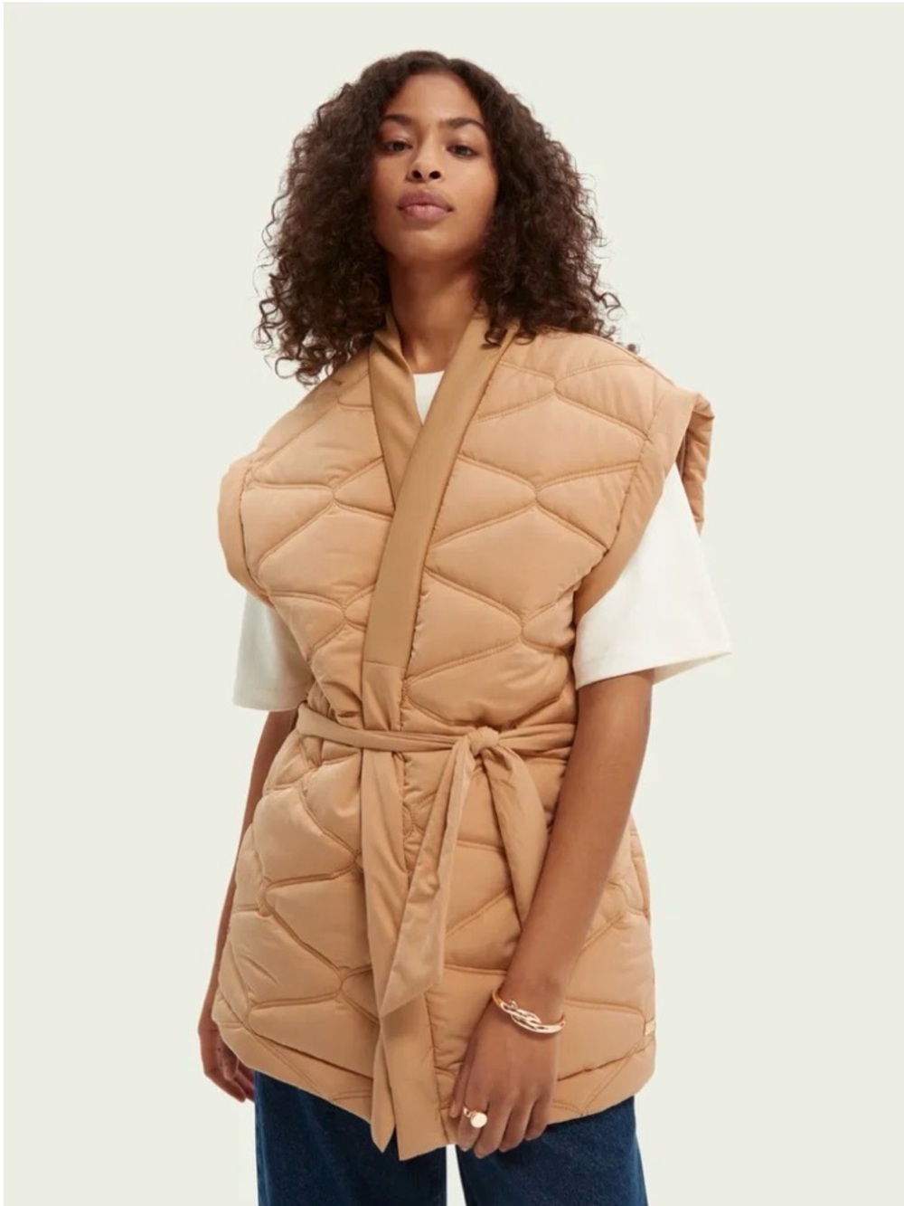 Scotch & Soda Tan Quilted Belted Vest